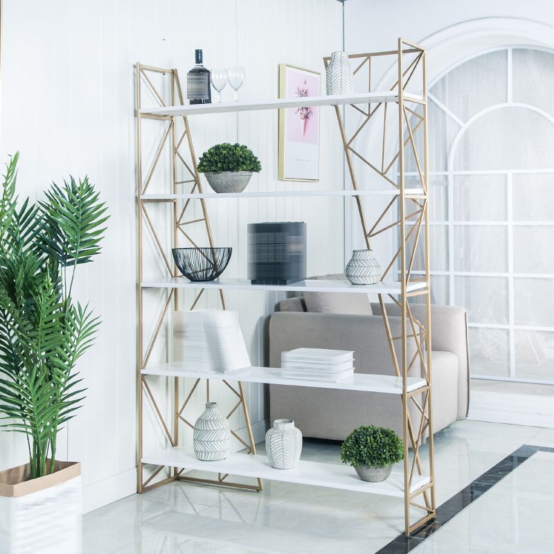 Glam Style Bookshelf Open Back Bookcase for Home Office Study Room Clearhalo 'Bookcases' 'furn' 'furn_bookcases' 'Furniture' 'furniture_bookcases' 'kitchen' 'kitchen_bookcases' 'Living Room Furniture' 'Office Furniture' 1200x1200_90d5bf19-7a64-4648-99cd-366a24b2a037