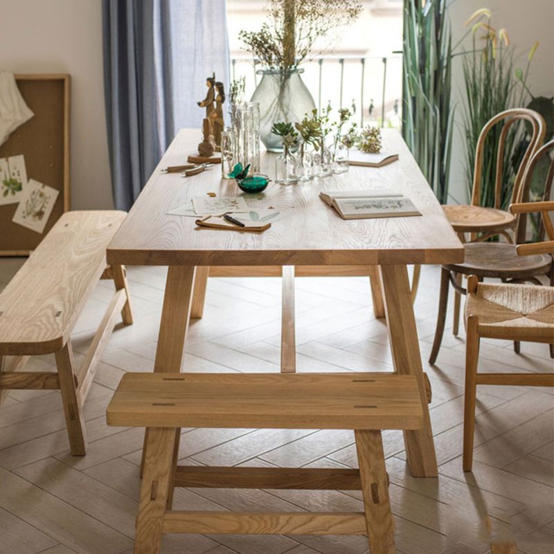 Tavolo da pranzo rettangolo di semplicità naturale pino tavolo da base di cavalletto in legno massiccio