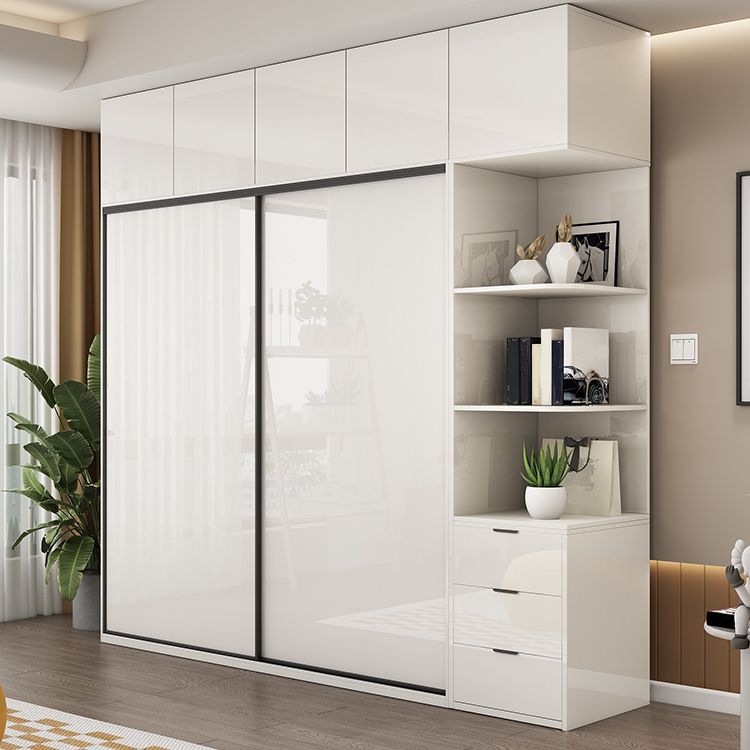 Modern Artificial Wood Wardrobe Armoire Freestanding Wardrobe in White
