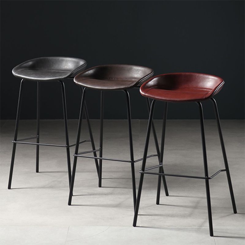 Contemporary Leather Counter Stools Metal Bar Stool for Living Room