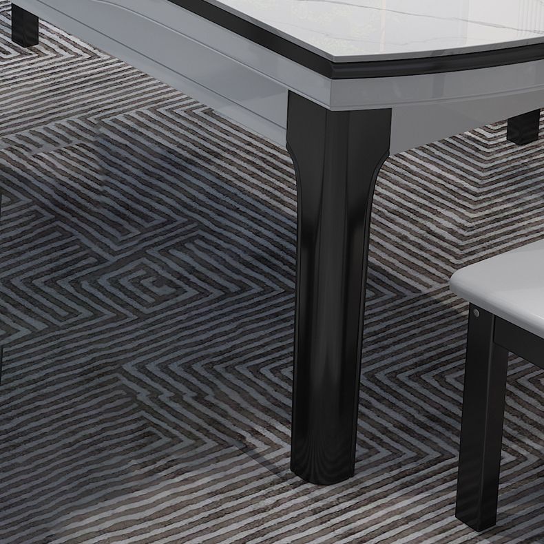 7 pezzi Set da pranzo con tavolo in pietra e sedie in legno bianco