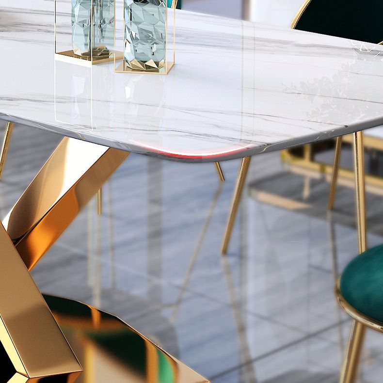 グラムスタイルの石造りの家具1/5/7/9/PCS布張りの椅子付きの長方形のダイナーテーブル