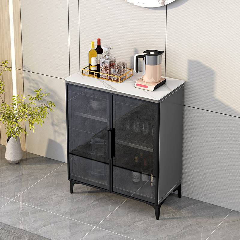 Contemporary Style Buffet Server Glass Doors and Stone Top Kitchen Server for Dining Room Clearhalo 'buffet_sideboard' 'Buffets & Sideboards' 'Furniture' 'furniture_buffet_sideboard' 'Kitchen & Dining Furniture' 1200x1200_90e04f9c-f406-49d3-9bb3-8396fc07acb6