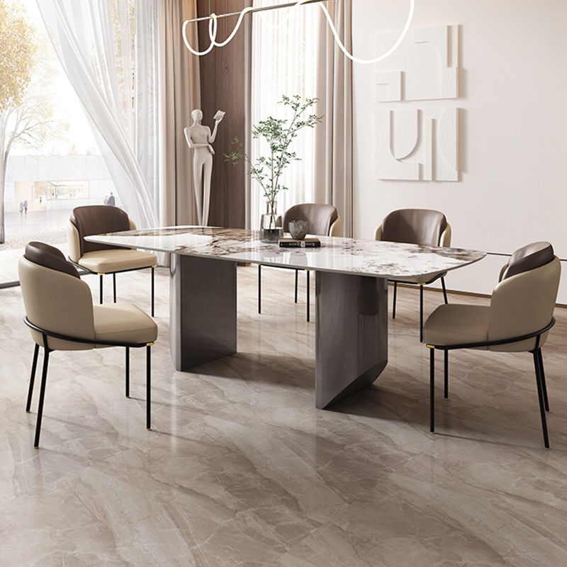 Mesa de comedor de piedra dorada Base gris rectangular mesa moderna
