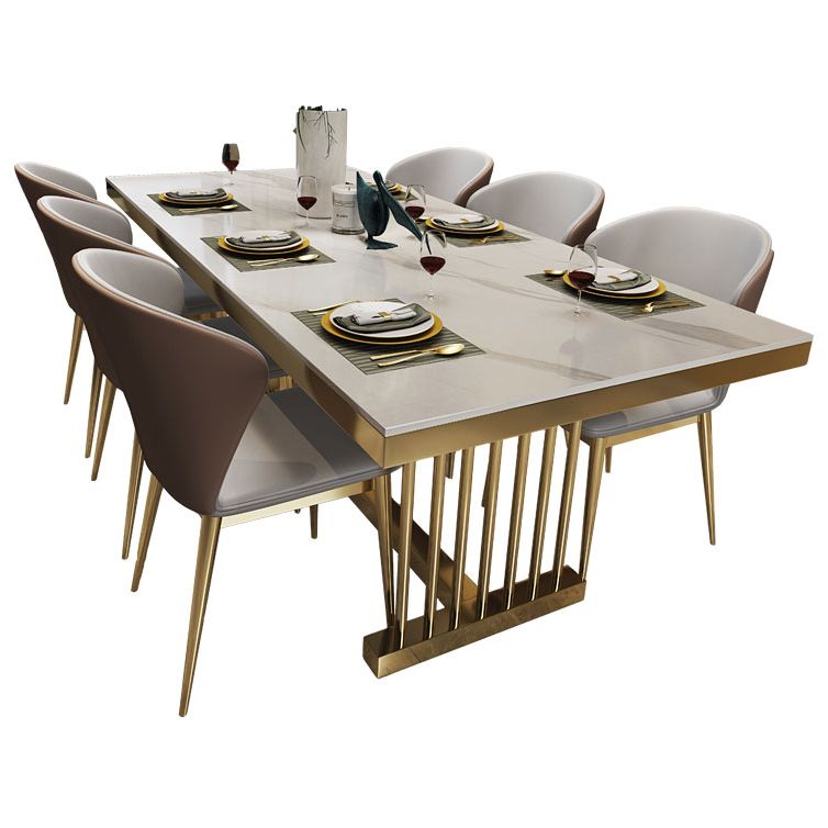 Glam Standard Kitchen Dining Table White Sintered Stone Dining Table with Trestle Base Clearhalo ' dining_table' 'Dining Tables & Seating' 'Dining Tables' 'furn' 'furn_dining_table' 'Furniture' 'furniture_dining_table' 'Kitchen & Dining Furniture' 'kitchen&dining_furn' 'kitchen' 'kitchen_dining_table' 1200x1200_90e440d4-e81a-48dc-8e9f-fcbb515f98ce