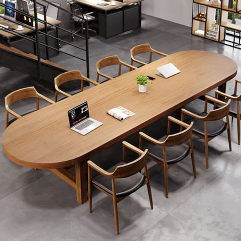 Pine Wood Top Dining Table Modern Oval Table with Double Pedestal Base Clearhalo 'Dining Tables & Seating' 'Dining Tables' 'dining_table' 'furn' 'furn_dining_table' 'Furniture' 'Kitchen & Dining Furniture' 1200x1200_90e48bde-2130-4740-a75c-98e75bebd56e