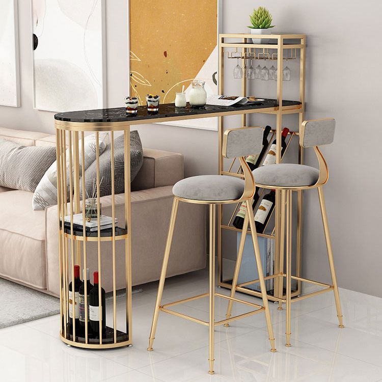 Tavolo da pranzo a barre di pietra rettangolo tradizionale tavolo da bar di lusso con base in slitta in oro