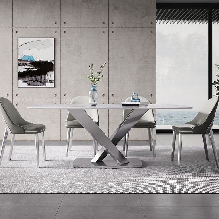 1/4/5/6 Pieces Rectangle Dining Set Sintered Stone Top Dining Table with Leather Chairs