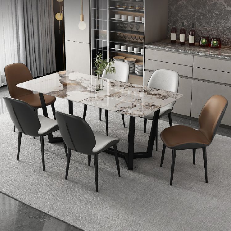 Nordic Style Parsons Dining Chairs Fabric and Faux Leather Chair
