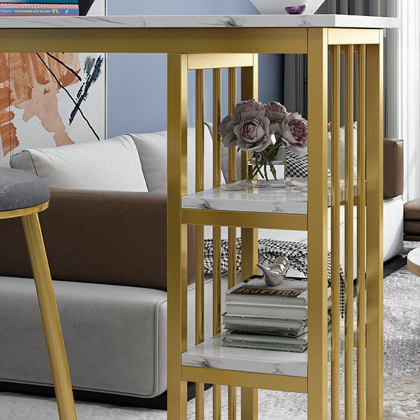 Mesa industrial rectangular con altura de barra, mesa de bar de madera sintética con base de almacenamiento