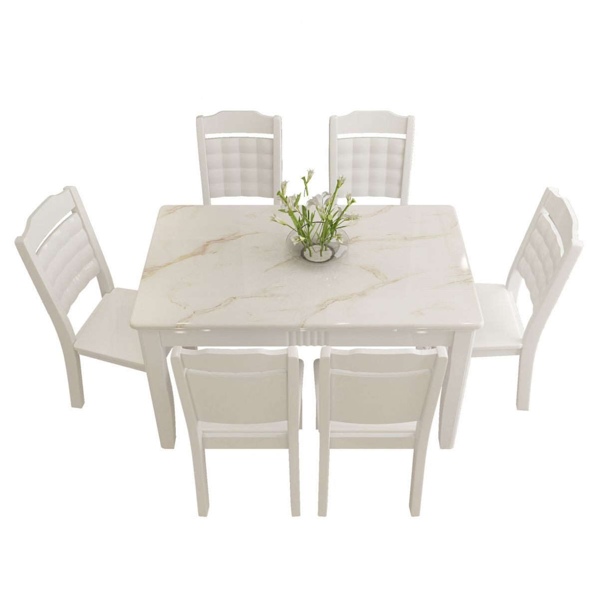Contemporary Style Marble Dining Set with White Fixed Table and 4 Legs Base for Home Use Clearhalo 'Dining Room Sets' 'Dining Tables & Seating' 'dining_room_set' 'furn' 'furn_dining_room_set' 'Furniture' 'furniture_dining_room_set' 'Kitchen & Dining Furniture' 'kitchen&dining_furn' 'kitchen' 1200x1200_90f1add4-887b-496b-87b4-21a429b148a6