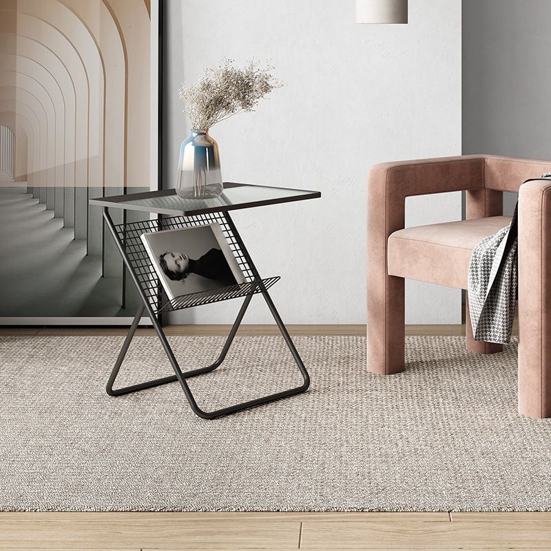 19.68"L Trestle Side Table with Storage Glass Top Sofa Side Accent Table