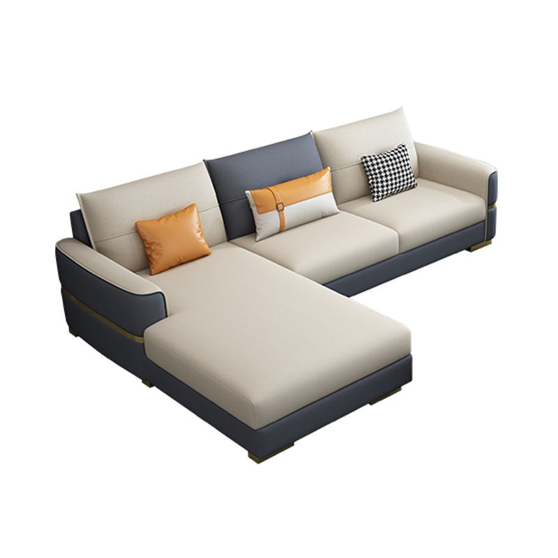 Faux Leather Square Arm Sofa Glam Grey and Beige Sofa Chaise