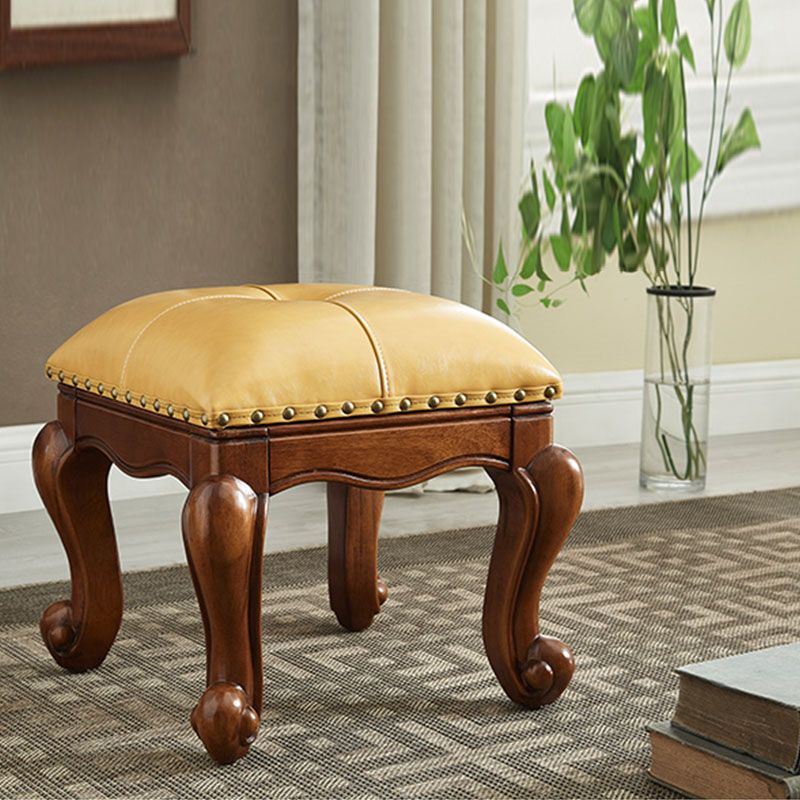 Mid-Century Modern Pouf Ottoman Genuine Leather Tufted Nailhead Trim Rectangle Ottoman Clearhalo 'furn' 'furn_ottomans_poufs' 'Furniture' 'Living Room Furniture' 'Ottomans & Poufs' 'ottomans_poufs' 1200x1200_90f2f373-443e-4e86-b471-59f24bdb14fd