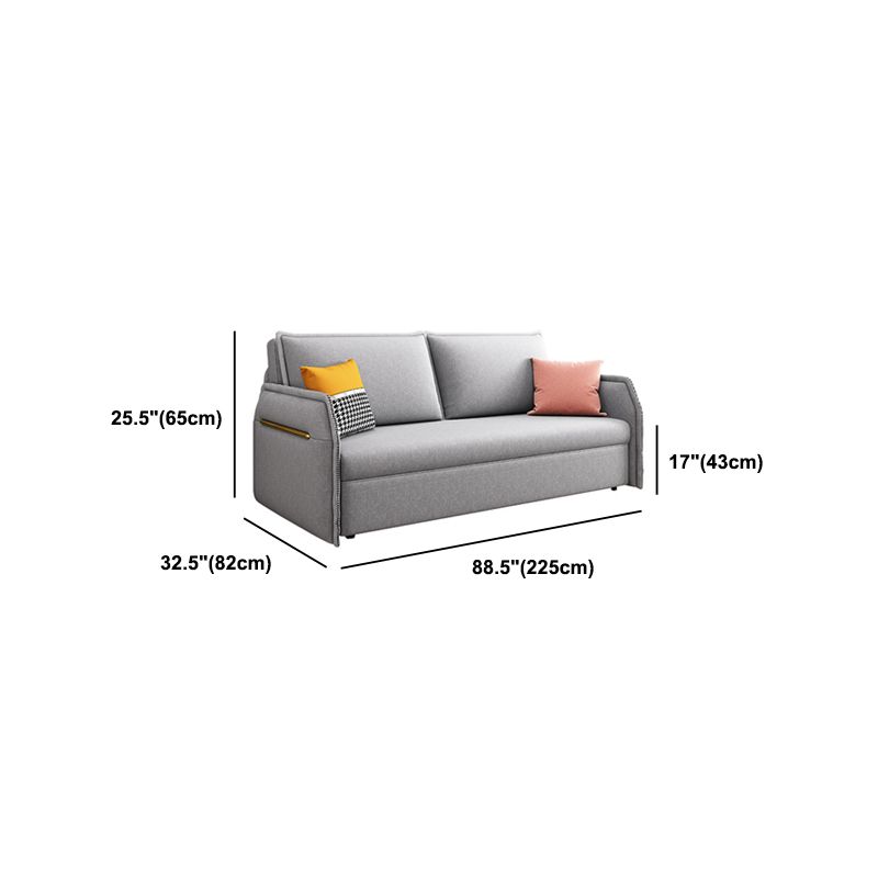 Microfiber Contemporary Sofa Convertible Grey Sofa Bed with Square Arm