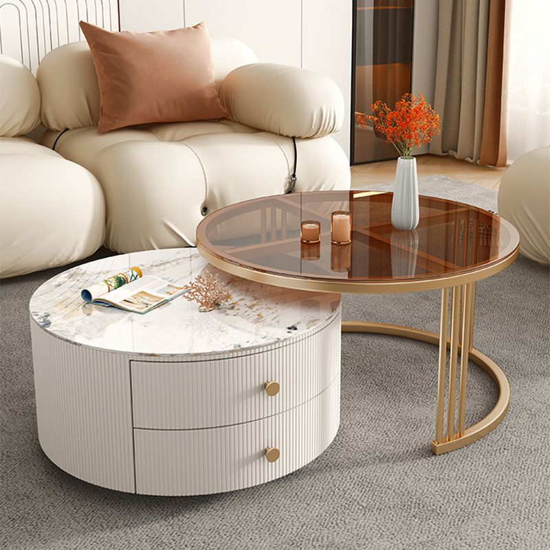 Glam Nesting Coffee Table Set Frame Round Slate Coffee Table with Drawers Clearhalo 'Coffee & Accent Tables' 'Coffee Tables' 'coffee_tables' 'furn' 'furn_coffee_tables' 'Furniture' 'Living Room Furniture' 1200x1200_90f702f1-a1b2-40ee-97c5-3b10b31713eb