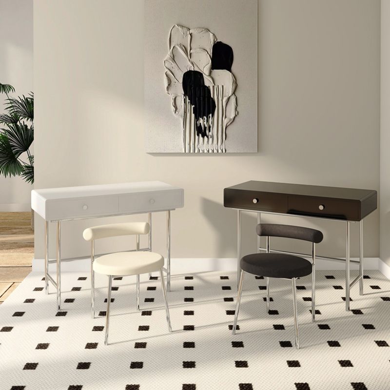Black/White Contemporary Vanity 2 Storage Drawers with Padded Stool