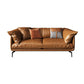 Modern Pillow Back Sofa Orange Genuine Leather Tuxedo Arm Sofa