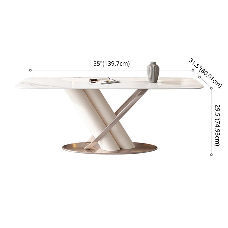 Contemporary Style Sintered Stone Dining Table with White Fixed Table and Trestle Base Clearhalo 'Dining Room Sets' 'Dining Tables & Seating' 'dining_room_set' 'furn' 'furn_dining_room_set' 'Furniture' 'furniture_dining_room_set' 'Kitchen & Dining Furniture' 'kitchen&dining_furn' 'kitchen' 1200x1200_90fcf2f1-1af4-4f97-92cd-5214700e56f2