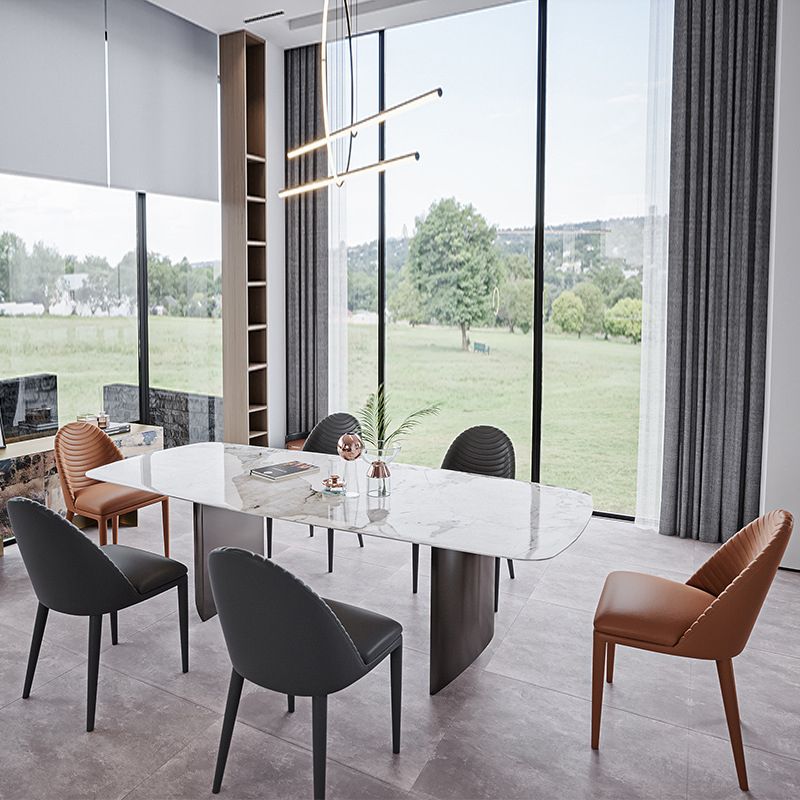 Industrial Style Rectangle Dining Table Sintered Stone Table with Metal Legs for Home Clearhalo 'Dining Tables & Seating' 'Dining Tables' 'dining_table' 'furn' 'furn_dining_table' 'Furniture' 'Kitchen & Dining Furniture' 1200x1200_90ff92b1-bbcb-48f7-9cf7-18191bd5e6fd