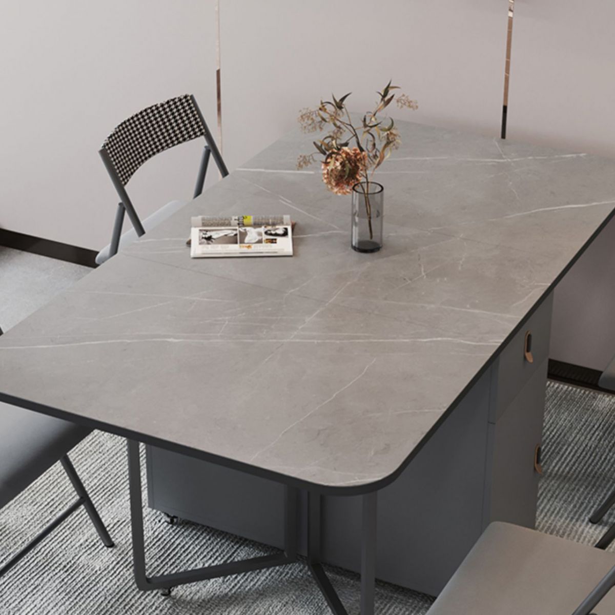 Modern Style Dining Table Sintered Stone Drop-Leaf Dining Table for Home Use Clearhalo ' dining_table' 'Dining Tables & Seating' 'Dining Tables' 'furn' 'furn_dining_table' 'Furniture' 'furniture_dining_table' 'Kitchen & Dining Furniture' 'kitchen&dining_furn' 'kitchen' 'kitchen_dining_table' 1200x1200_91019115-aa24-4370-938f-041ef6e94e06