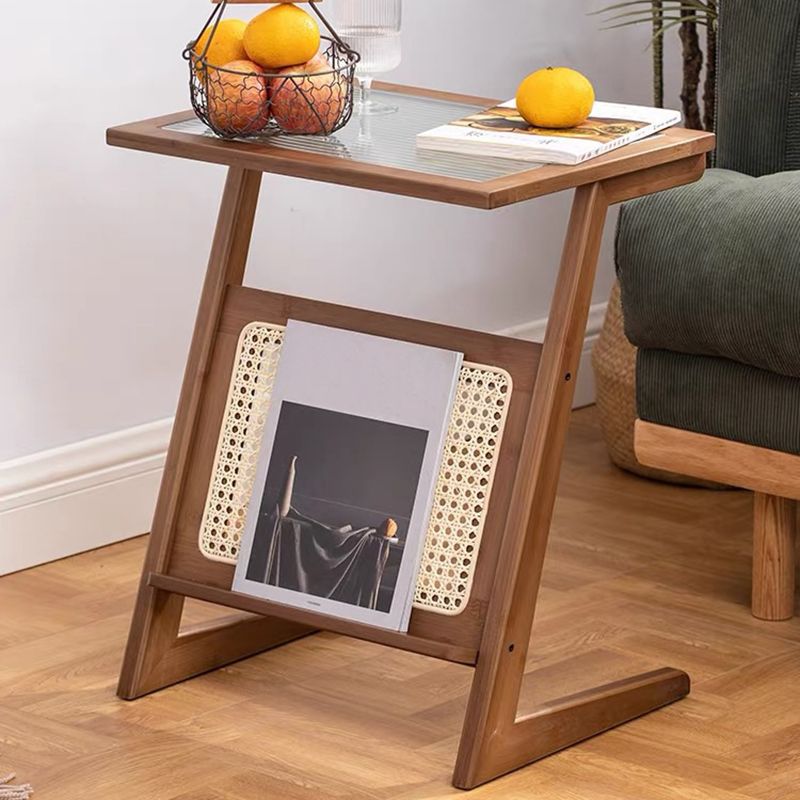 Modern Style Bamboo Rattan Material Organic Glass Desktop Rectangular Side Table