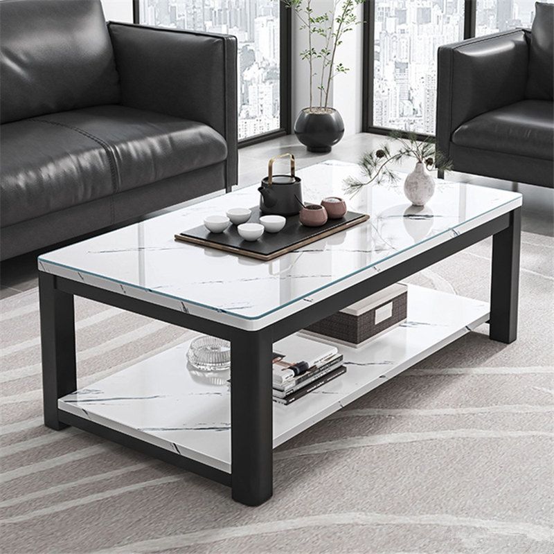 Glam Frame Salontafel Leisteen Cocktailtafel met Opbergplank voor Woonkamer