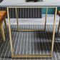 Glam Style Stone Top Table for Restaurant Rectangle Table with Gold Pedestal