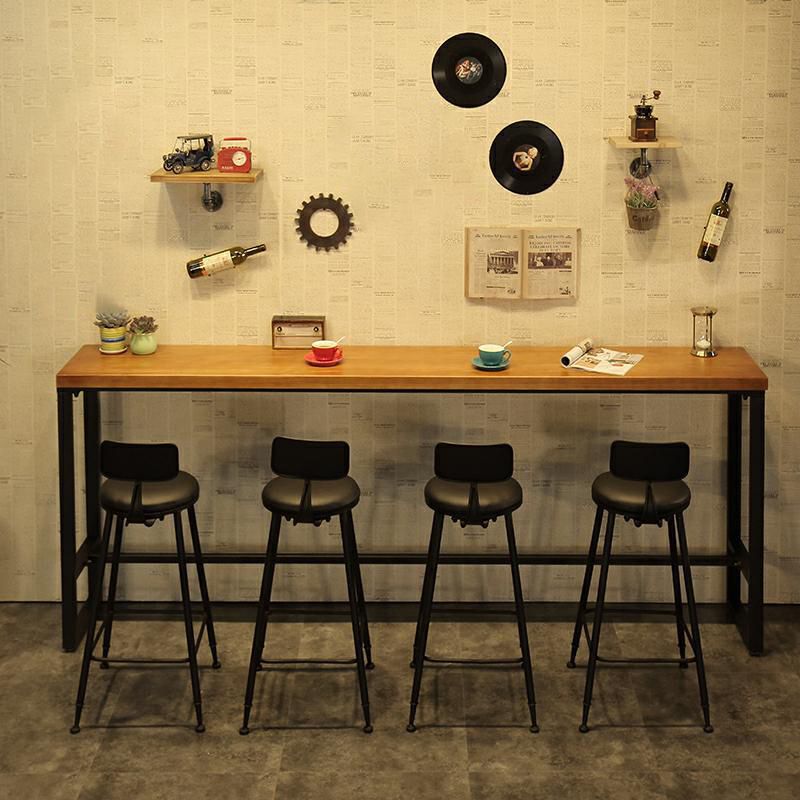 Solid Wood Bar Table Brown Industrial Bar Dining Table with Trestle Base Clearhalo 'Bar Furniture' 'Bar Tables' 'bar_tables' 'furn' 'furn_bar_tables' 'Furniture' 'furniture_bar_tables' 'Kitchen & Dining Furniture' 1200x1200_910b4808-c766-4602-b2fc-4b095a116d7b