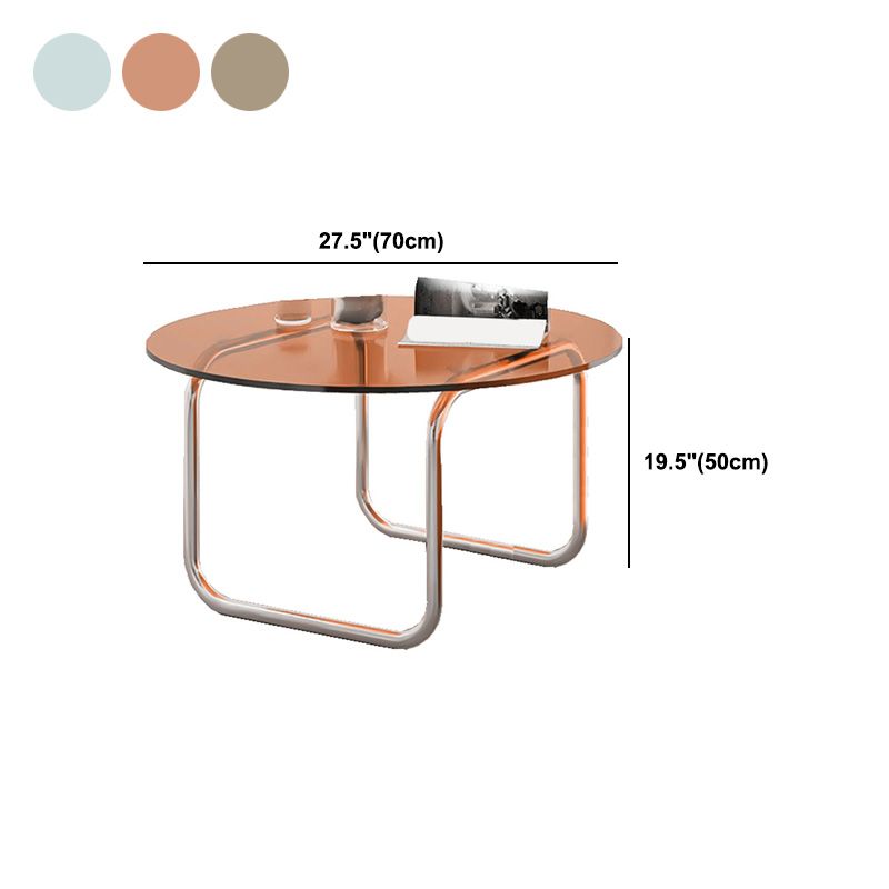 Modern Glass Round Side Table 27.5"/31.5" Wide Metal Sled End Table