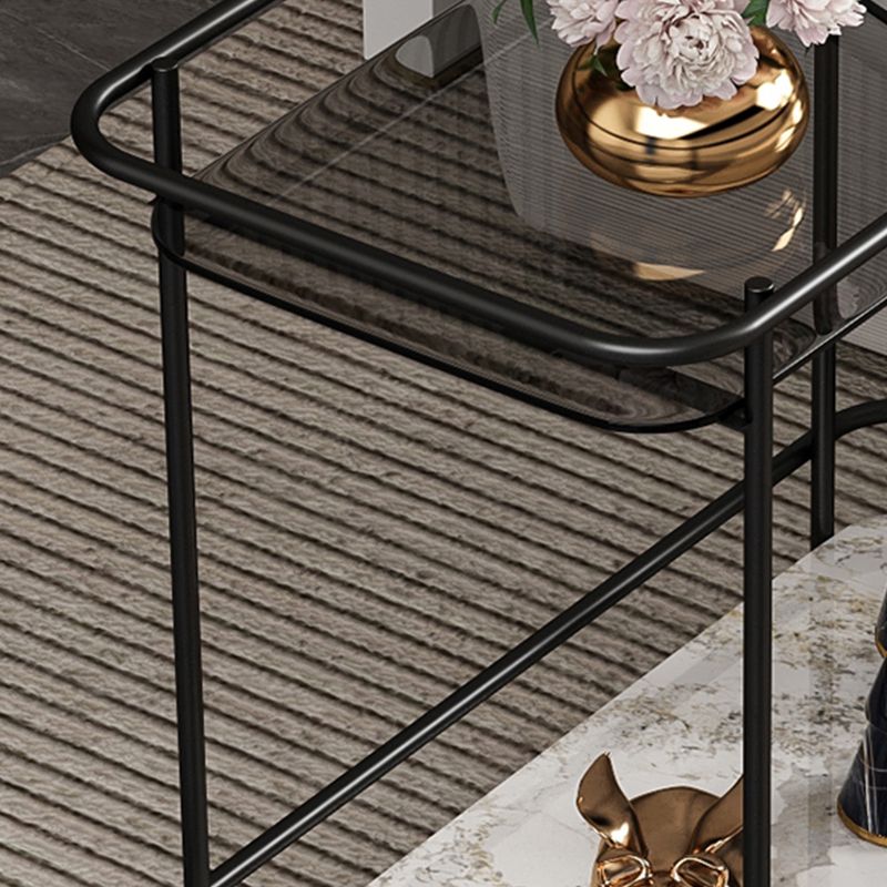 Modern 23.6" Rectangular Glass Top Side Table Metal Frame End Table with Shelf