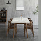 Stone Top Table Mid-Century Modern Dining Table with 4 Brown Wood Legs