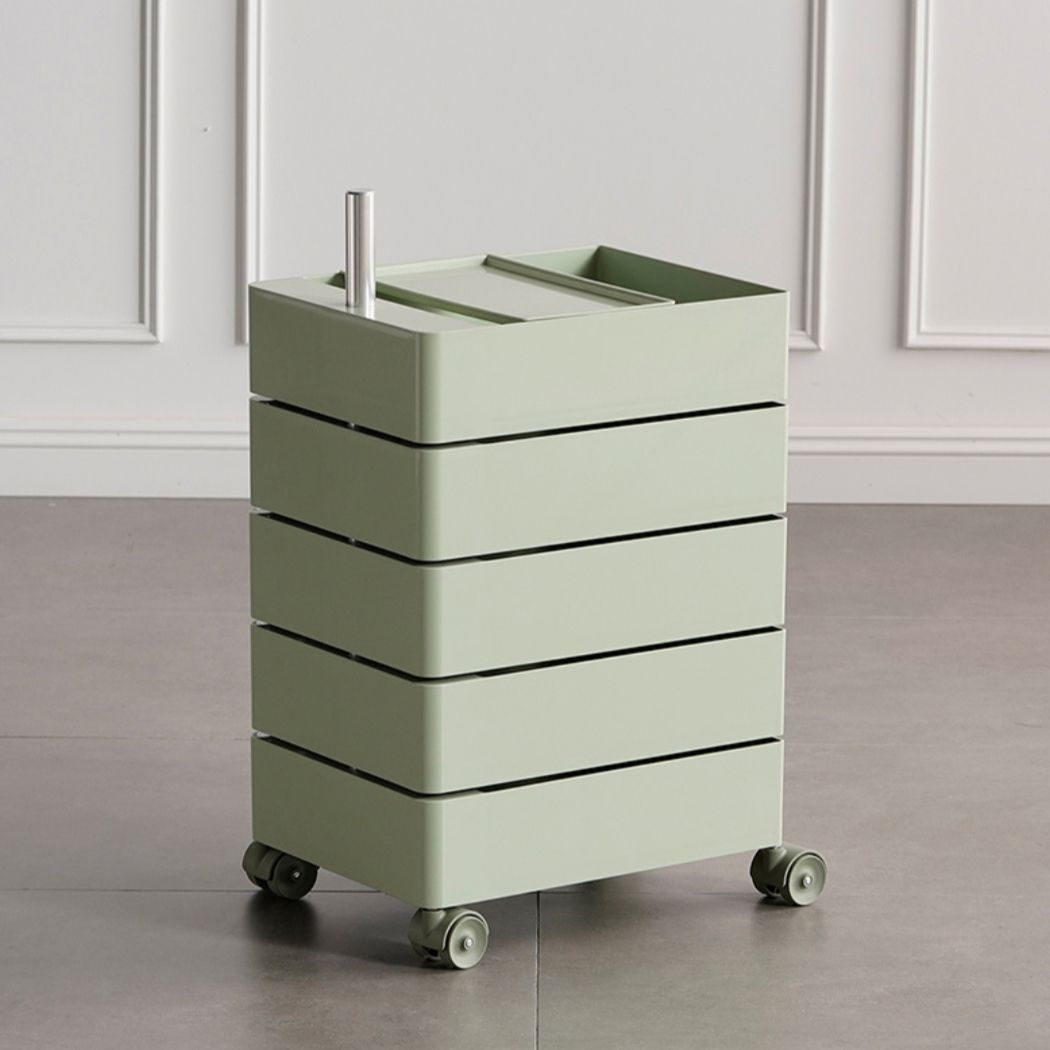 Comodino di plastica alto 28 "tavolo da notte alto con cassetti e ruote