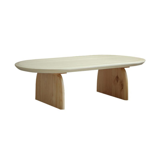 Oval Pine Wood Coffe Table with Wooden Sled Base Cocktail Table
