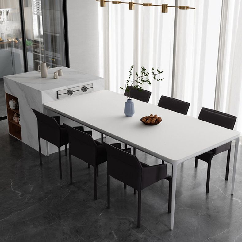Metal Contemporary Rectangular Dining Table High Gloss White Sintered Stone Table with Metal Legs Clearhalo ' dining_table' 'Dining Tables & Seating' 'Dining Tables' 'Furniture' 'furniture_dining_table' 'Kitchen & Dining Furniture' 'kitchen&dining_furn' 'kitchen' 'kitchen_dining_table' 1200x1200_911c026a-5795-4d54-9faa-6e84ee9302cd