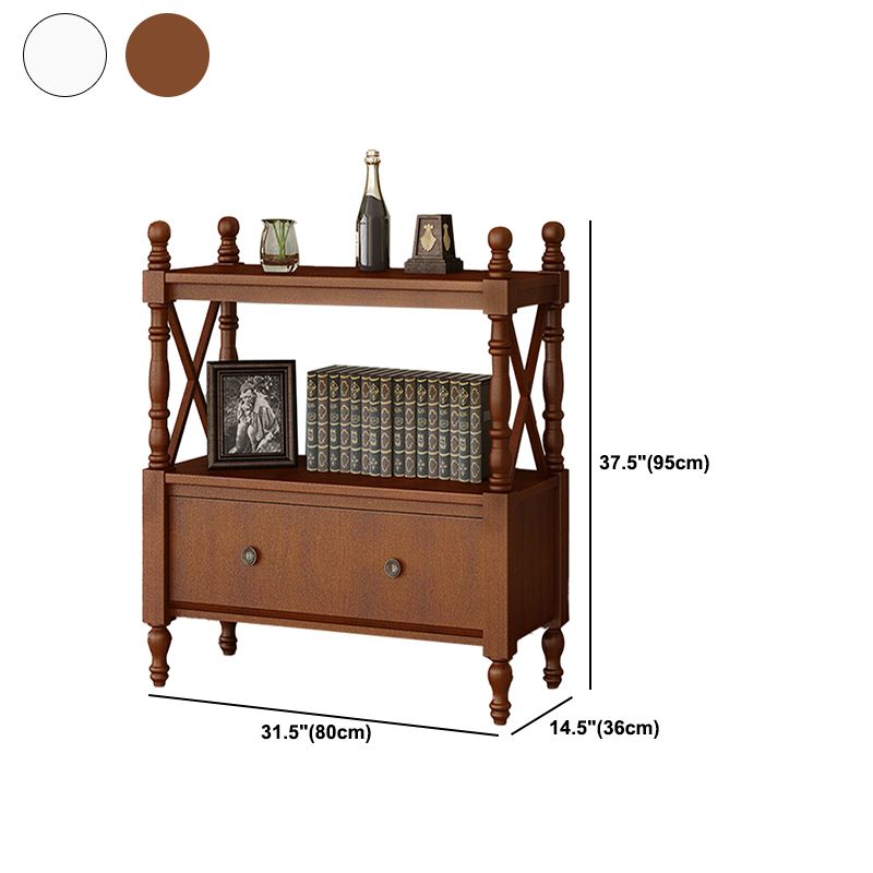 Etagere Open Back Bookshelf Nordic Solid Wood Bookcase with Drawer