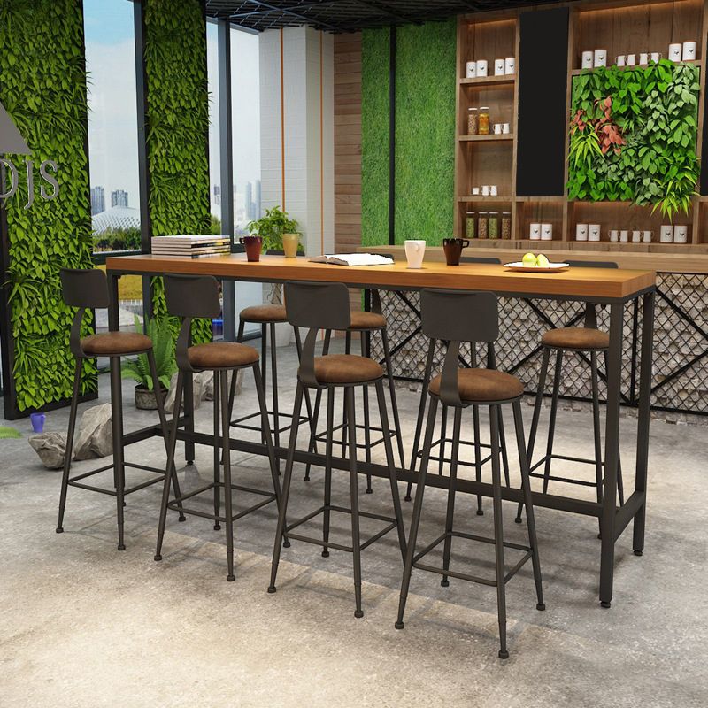 Solid Wood Bar Table Black Trestle Base Dining Table for Kitchen Living Room Clearhalo 'Bar Furniture' 'Bar Tables' 'bar_tables' 'furn' 'furn_bar_tables' 'Furniture' 'Kitchen & Dining Furniture' 1200x1200_911dbb1d-7947-45c2-adc8-c4cd973ddb02