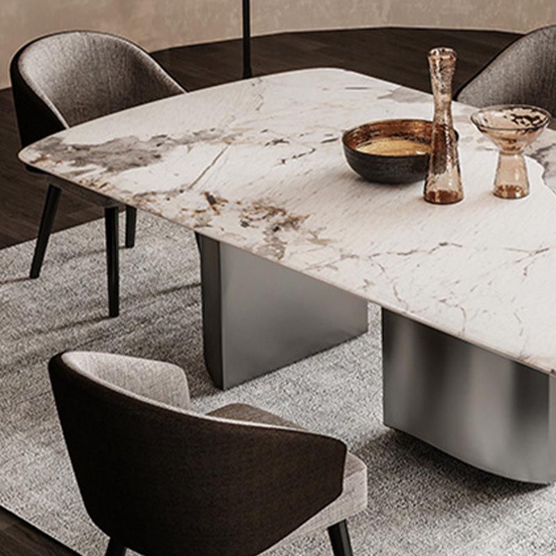 Rectangular Sintered Stone Dining Table Modern Gold Furniture with Tripod Base for Home