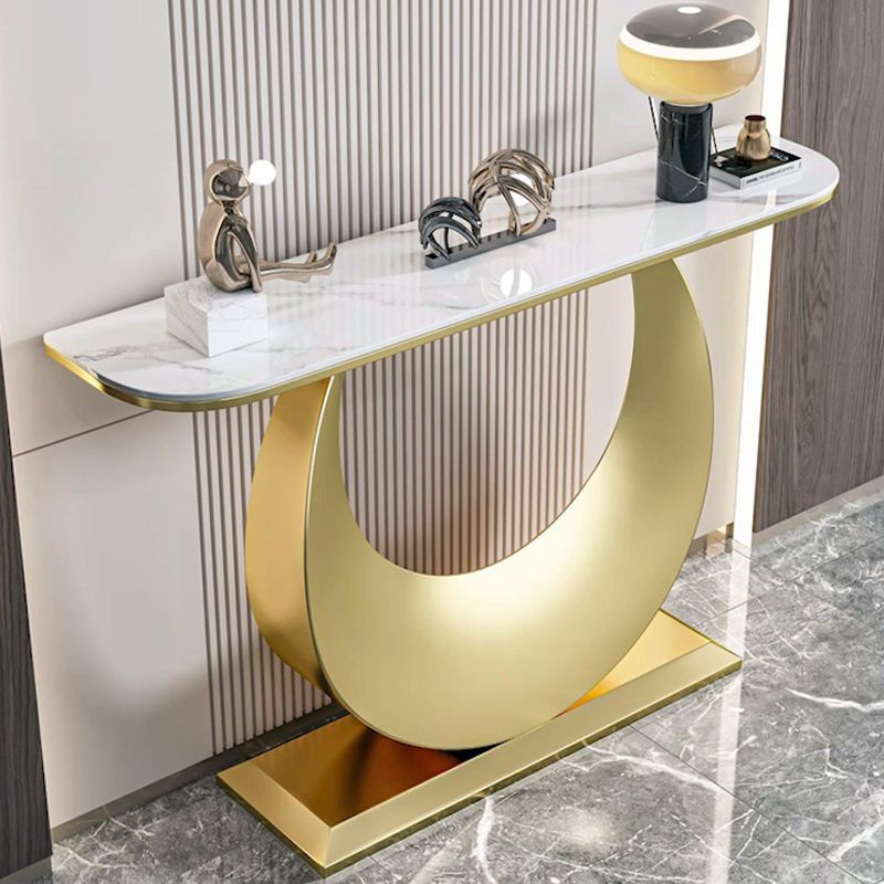 White/Black Console Table Glam Stone Console Table- 11.81" D x 29.5" H Clearhalo 'Console Tables' 'console_tables' 'Entry & Mudroom Furniture' 'furn' 'furn_console_tables' 'Furniture' 1200x1200_912b4db4-422a-462b-9a65-71aa8fe96864