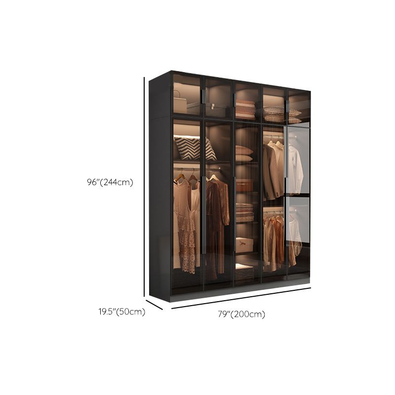 Freestanding Grey Wood Frame Wardrobe Modern Multifunctional Wardrobe with Glass Doors Clearhalo 'Armoires & Wardrobes' 'armoires_wardrobes' 'Bedroom Furniture' 'furn' 'furn_armoires_wardrobes' 'Furniture' 1200x1200_912cc35f-ddee-4c51-b68e-36220f7e7aa7