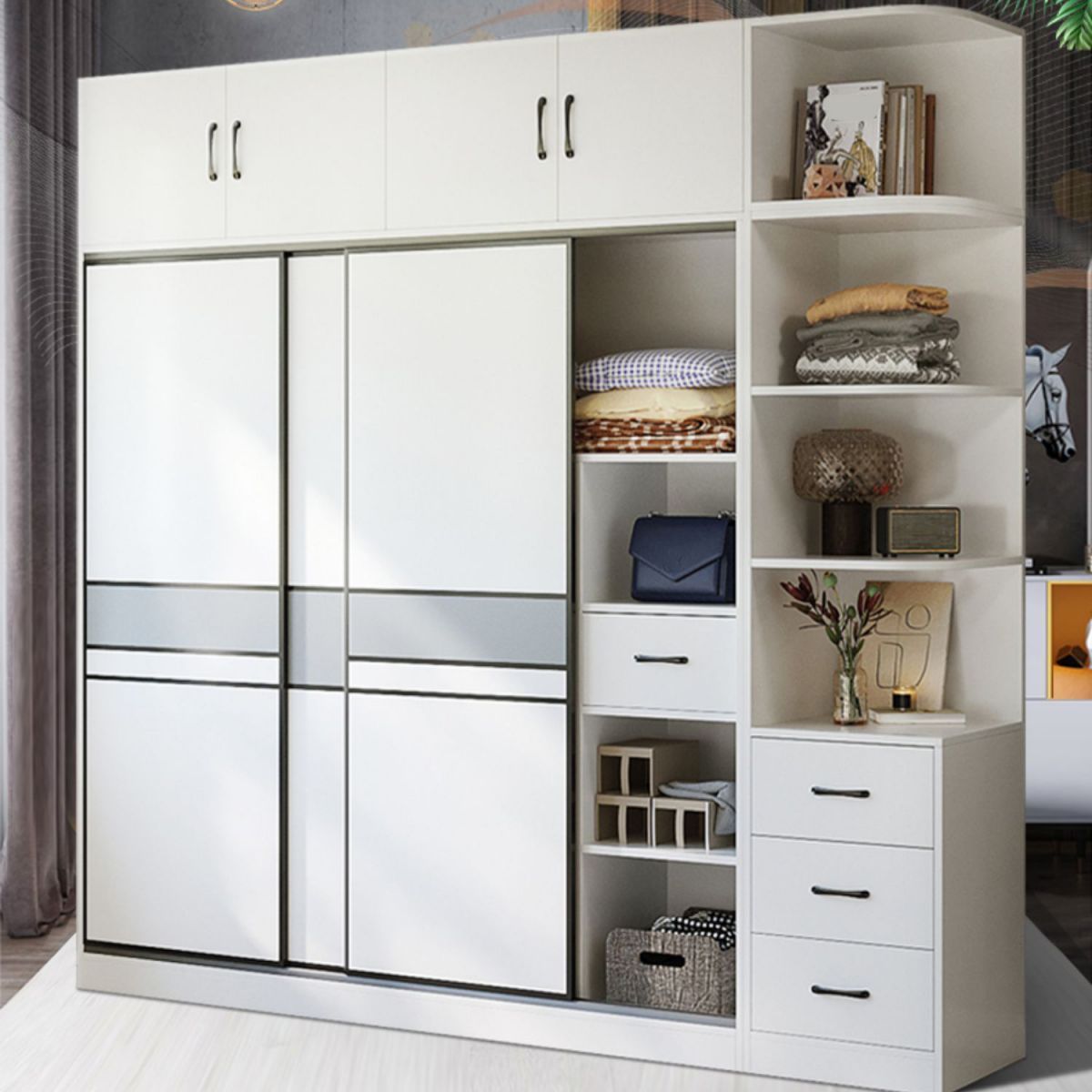 Sliding Wardrobe Armoire with Shelves Engineered Wood Wardrobe Cabinet