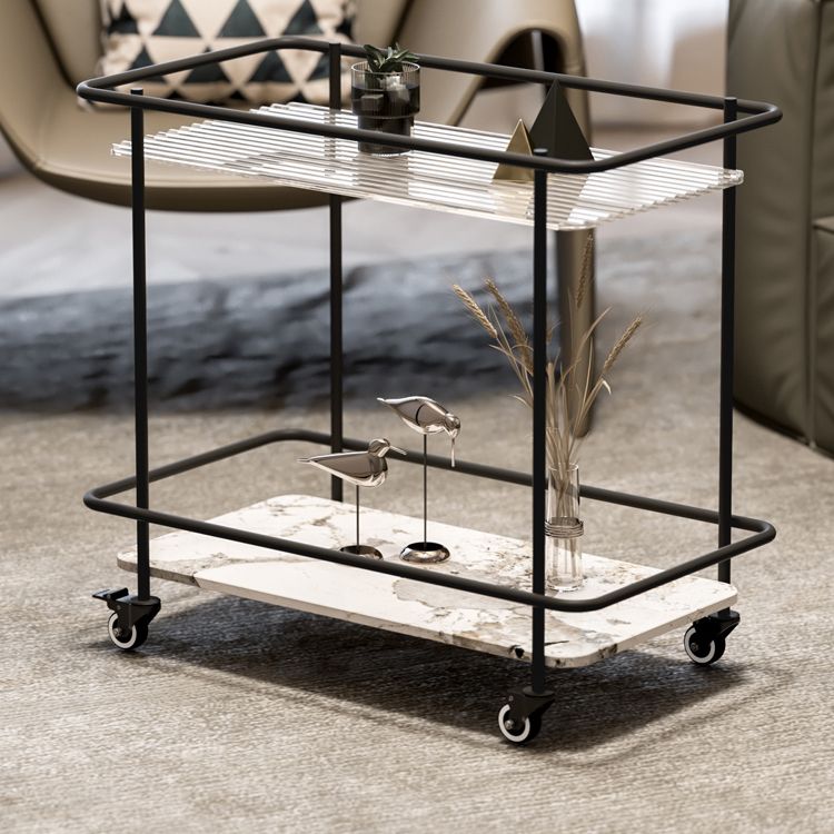 長方形のガラス上部面表23.22 "棚付きの背の高い金属ベースエンドテーブル