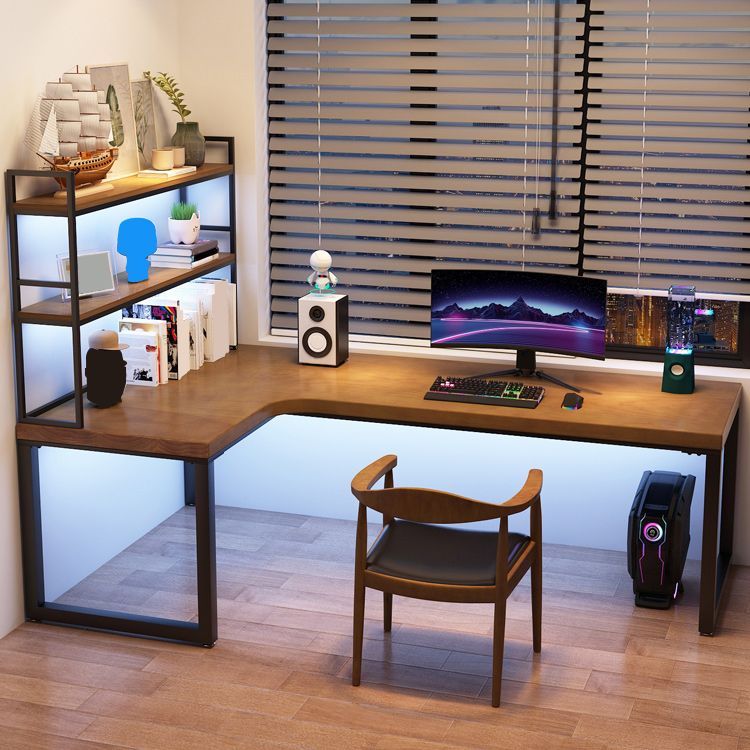 Descrito industrial de la oficina L-shape escritorio de escritura de madera sólida con patas de metal