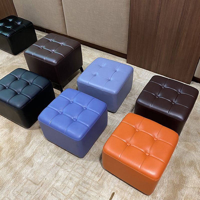 Mid-Century Modern Pouf Ottoman Genuine Leather Solid Color Tufted Square Ottoman Clearhalo 'furn' 'furn_ottomans_poufs' 'Furniture' 'Living Room Furniture' 'Ottomans & Poufs' 'ottomans_poufs' 1200x1200_913bb249-420c-4737-b098-1fd8c5791555