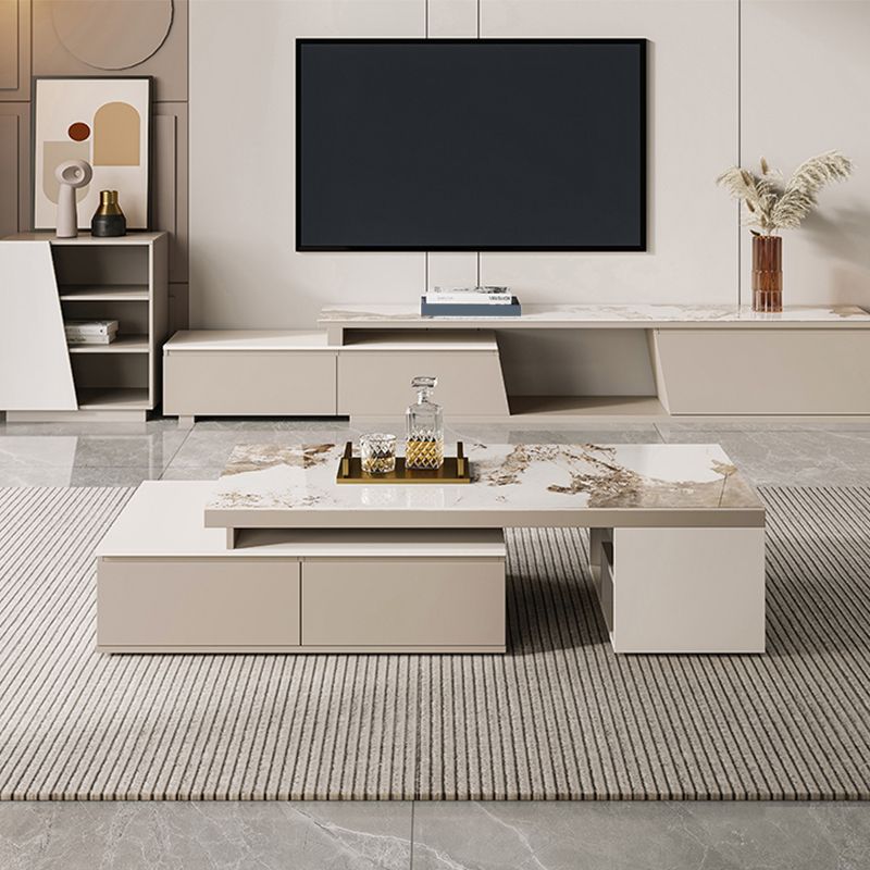 Rectangle Stone Cocktail Table Glam Single Coffee Table with Storage Drawers