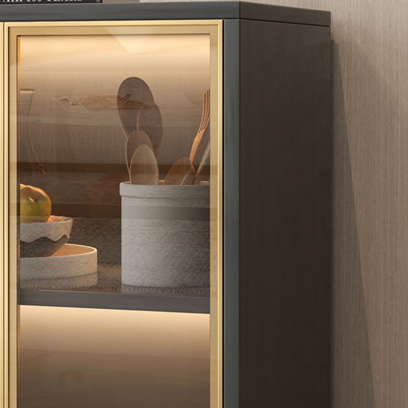 Modern Display Cabinet Faux Wood Storage Cabinet with Glass Doors for Living Room Clearhalo 'Display & China Cabinets' 'display_china_cabinets' 'furn' 'furn_display_china_cabinets' 'Furniture' 'Kitchen & Dining Furniture' 1200x1200_91444269-8296-4751-8c2c-6d642c84500d