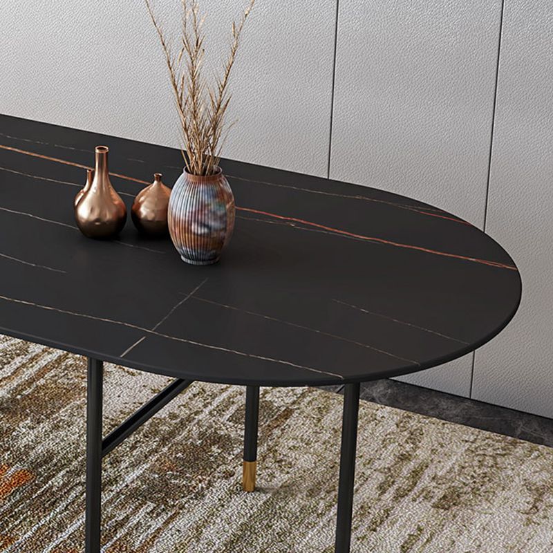 Contemporary Oval Dining Table Stone Dining Table with Iron Base Clearhalo 'Dining Tables & Seating' 'Dining Tables' 'dining_table' 'furn' 'furn_dining_table' 'Furniture' 'Kitchen & Dining Furniture' 1200x1200_9144be3b-3a58-4451-a587-e299c38b8952