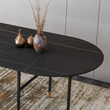 Contemporary Oval Dining Table Stone Dining Table with Iron Base Clearhalo 'Dining Tables & Seating' 'Dining Tables' 'dining_table' 'furn' 'furn_dining_table' 'Furniture' 'Kitchen & Dining Furniture' 1200x1200_9144be3b-3a58-4451-a587-e299c38b8952