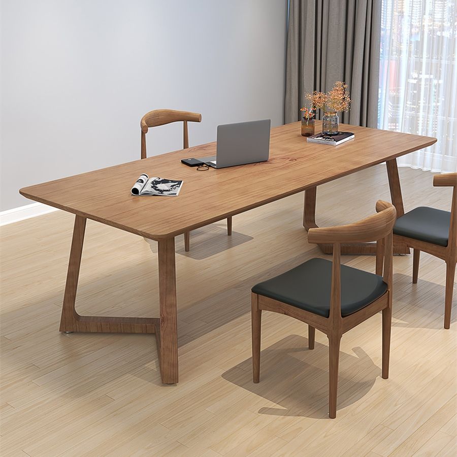 Minimalism Solid Wood Table for Restaurant Rectangle Table with Wood Pedestal Clearhalo 'Dining Tables & Seating' 'Dining Tables' 'dining_table' 'furn' 'furn_dining_table' 'Furniture' 'furniture_dining_table' 'Kitchen & Dining Furniture' 'kitchen' 'kitchen_dining_table' 1200x1200_914b218e-4ee2-4a03-8960-654564672ed8