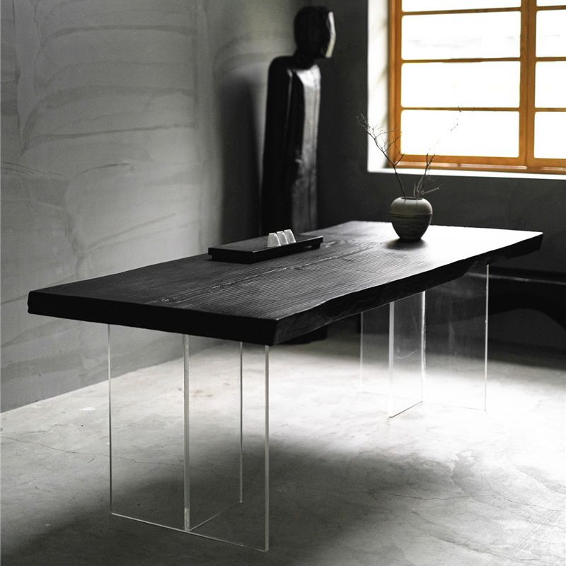 Wood Top Dining Table Modern Table with Double Acrylic Legs for Living Room Clearhalo 'Dining Tables & Seating' 'Dining Tables' 'dining_table' 'furn' 'furn_dining_table' 'Furniture' 'furniture_dining_table' 'Kitchen & Dining Furniture' 'kitchen' 'kitchen_dining_table' 1200x1200_914bd66f-2177-4268-a335-4ea766bcbd9b